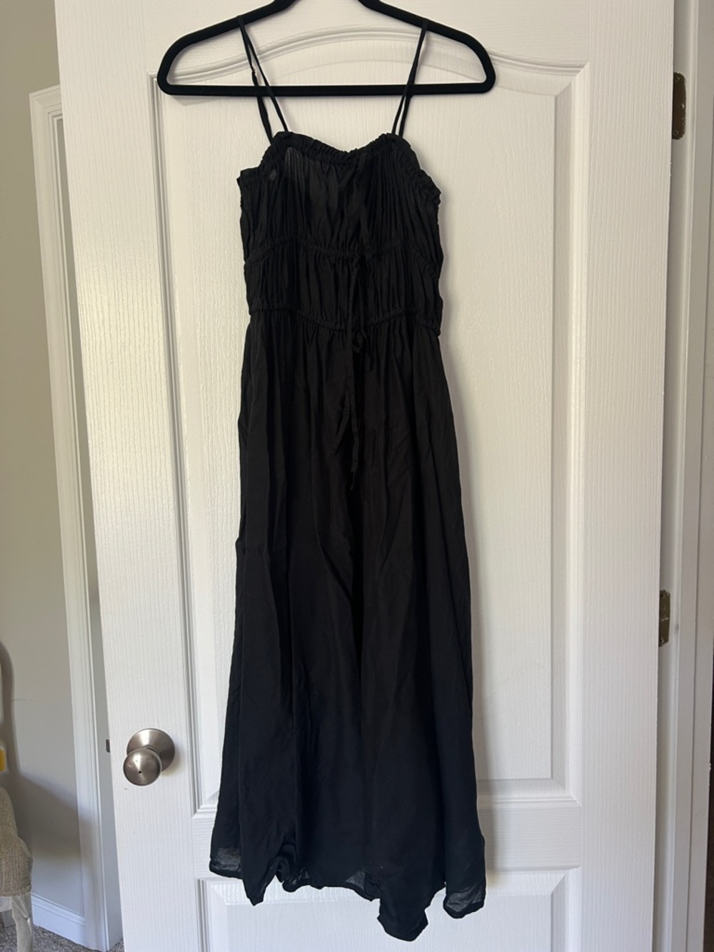 J. Crew Black Spaghetti-Strap Maxi Dress with Smocked Bodice